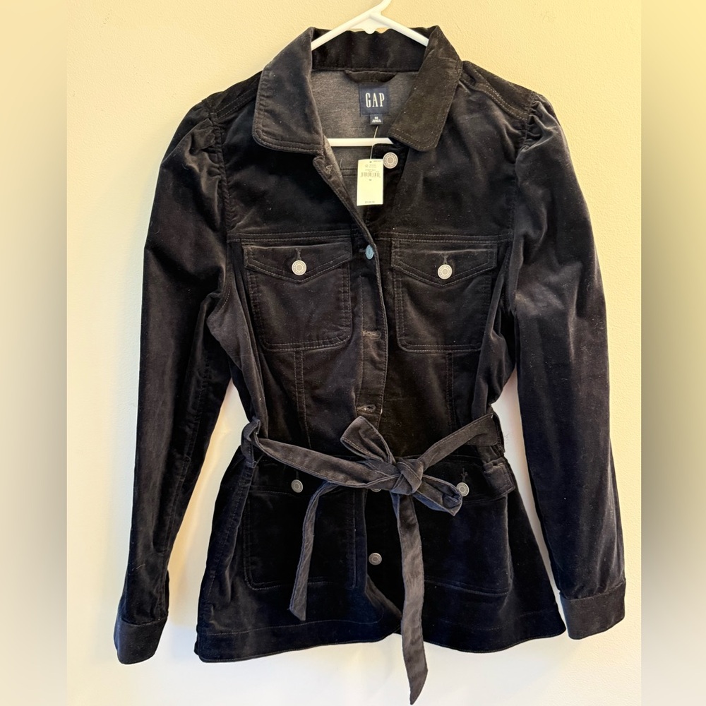 GAP Women's Black Velvet Tie-Waist Utility Jacket